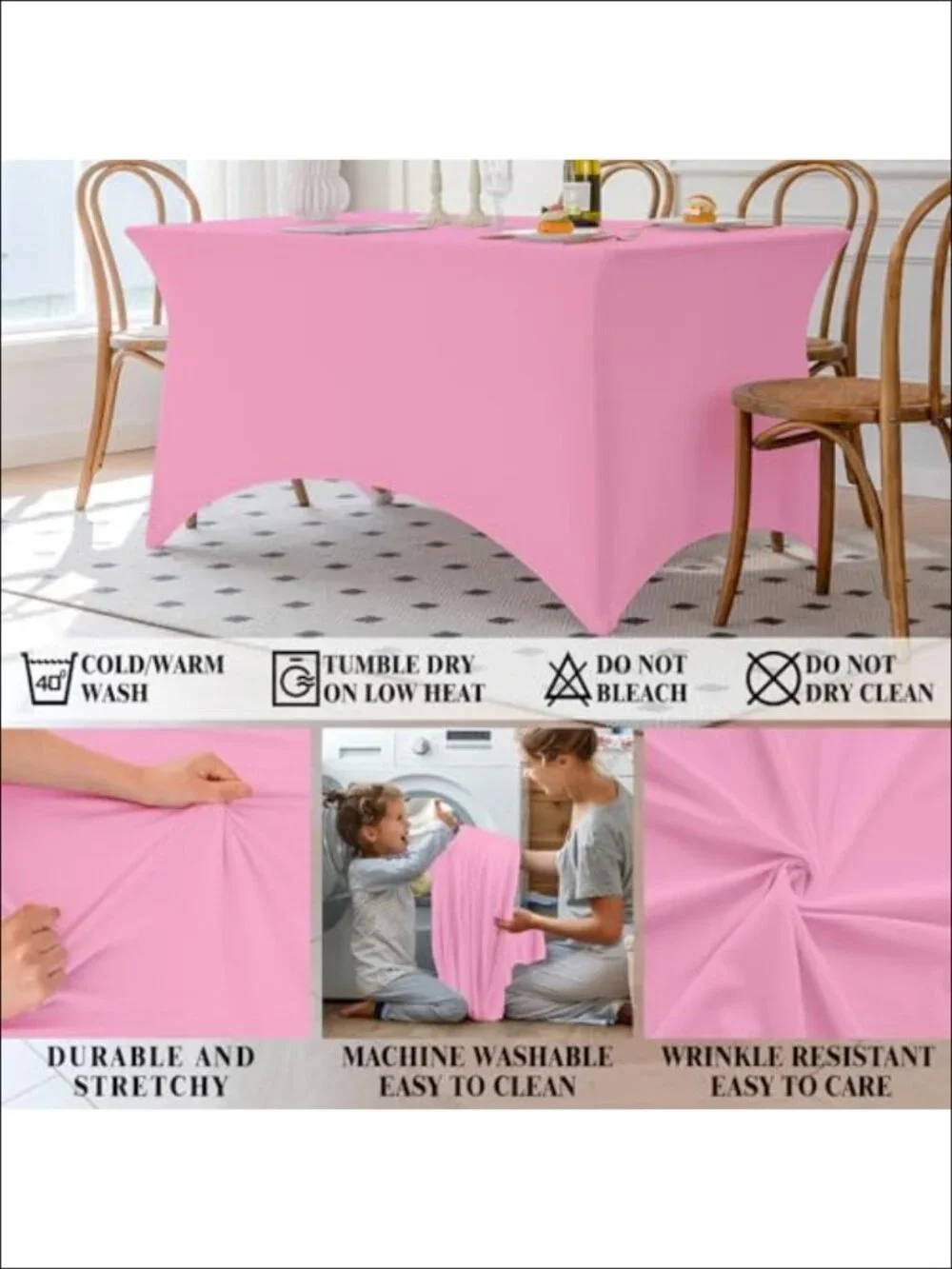Spandex Tablecloth 2 Pack 6FT Fitted Rectangular Stretch Washable Wrinkle Free